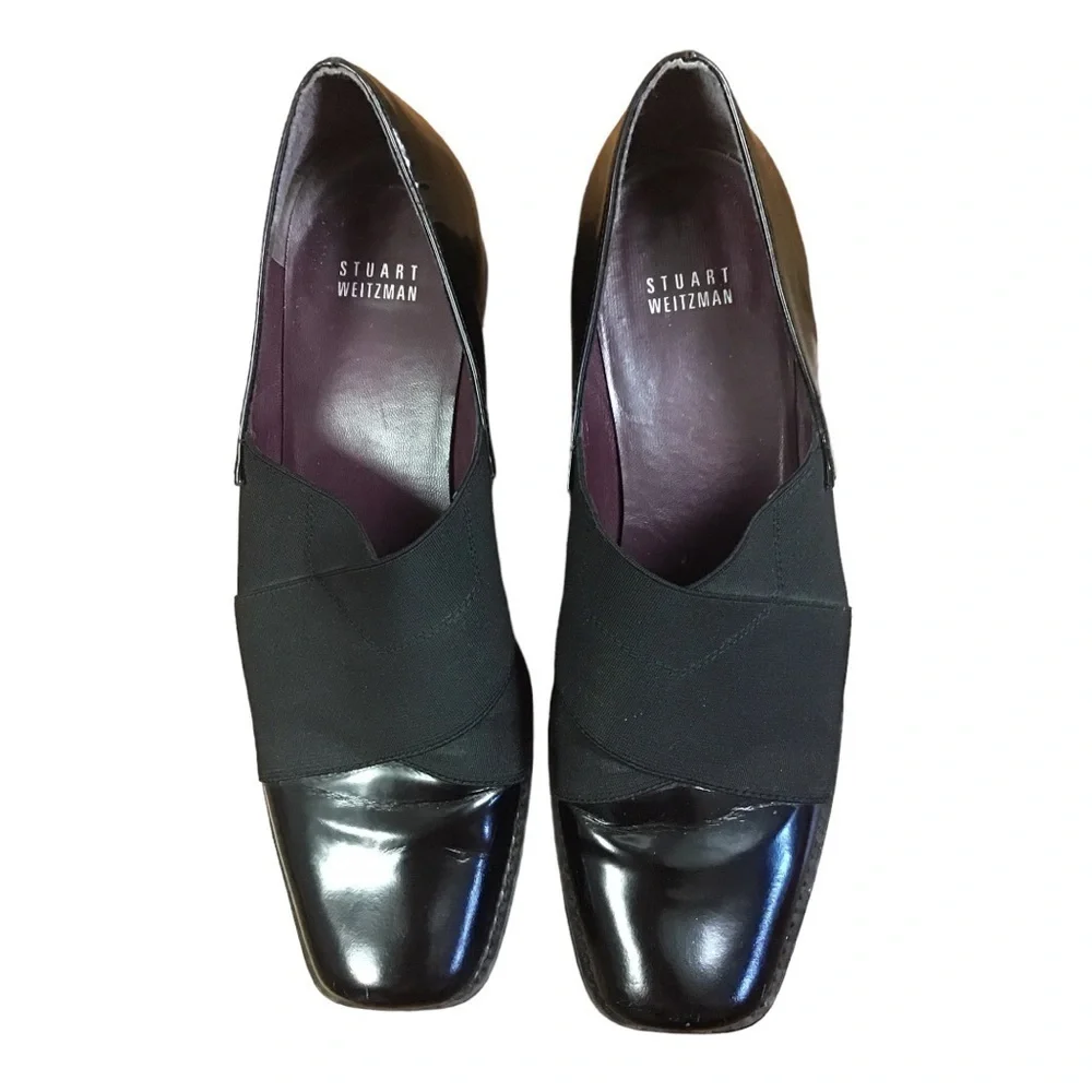 Stuart Weitzman Black Patent Leather The Band Loafers Womens Size US 9 1/2